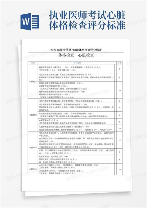 执业医师考试心脏体格检查评分标准word模板下载编号qvywvaen熊猫办公