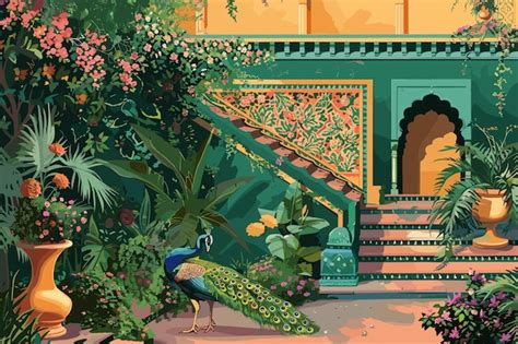 Traditional Mughal Landscape Wallpaper Illustrations Mughal Palace