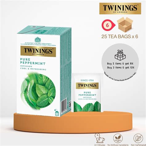 Bundle Of 6 Twinings Peppermint Herbal Infusion 6 X 25s X 2g Fruit