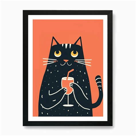 Cat With A Glass Of Wine 1 Art Framed Wall Art Poster Canvas Print