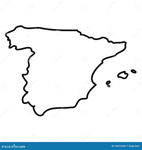 Spain - Solid Black Outline Border Map of Country Area. Simple Flat ...