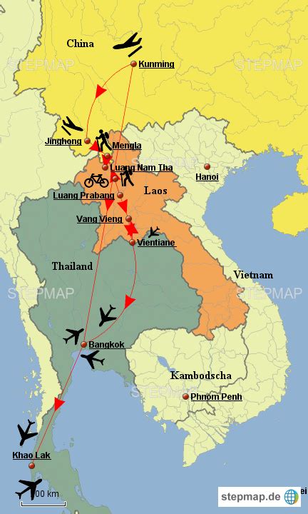 Stepmap S Dchina Laos Thailand Landkarte F R Asien