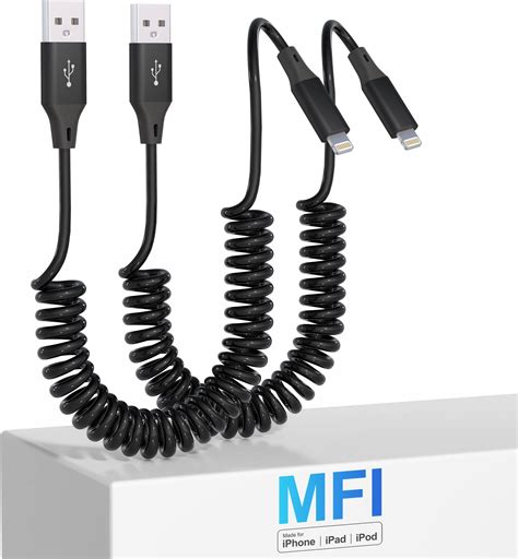 Coiled Lightning Cable 2 Pack Apple Carplay MFi Certified