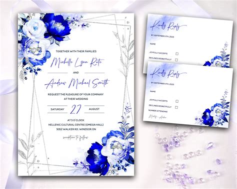 Plantilla De Invitaci N De Boda Azul Real Plantilla De Invitaci N De