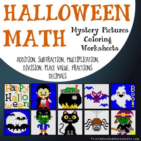 Halloween Math Mystery Pictures Coloring Worksheets Bundle Printables