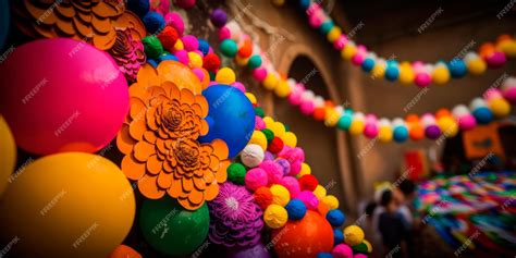 Premium Photo Holi Decorations With Flower Garlands And Balloons