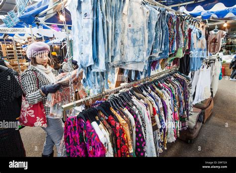 England London Shoreditch Spitafields Market Typical Stalls Stock