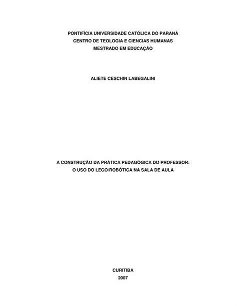 PDF A CONSTRUÇÃO DA PRÁTICA PEDAGÓGICA DO PROFESSOR O USO DO LEGO