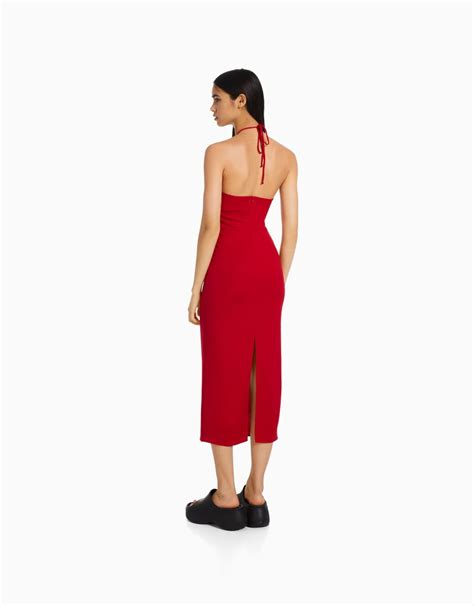 Cut Out Halter Neck Midi Dress Women Bershka