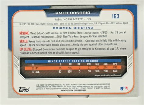 2015 Bowman Chrome Draft REFRACTOR 163 AMED ROSARIO RC Rookie New York