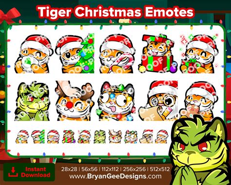 Tiger Christmas Twitch Emotes For Streaming Youtube Emotes Etsy