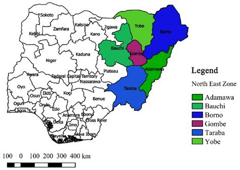 Map Of Nigeria Showing The Six States In The Northeastern Zone