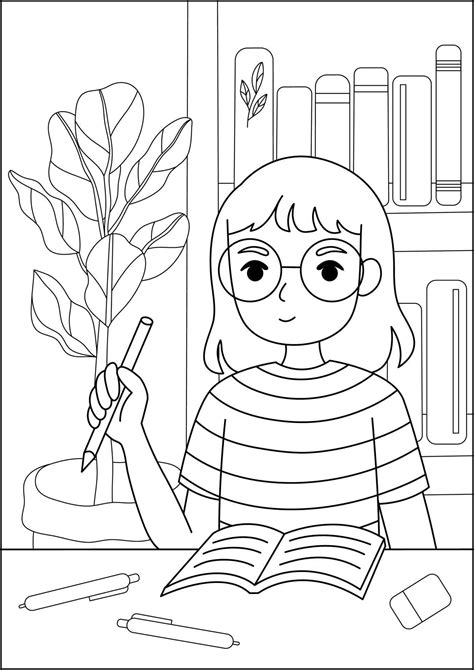 niña estudiando hoja para colorear libro de actividades para niños