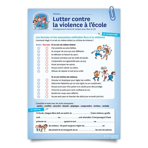 Fiche élève EMC avec Max et Lili Lutter contre la violence à l école