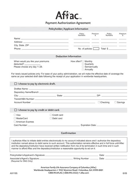 Payment Authorization Aflac 2006 2024 Form Fill Out And Sign Printable Pdf Template Airslate