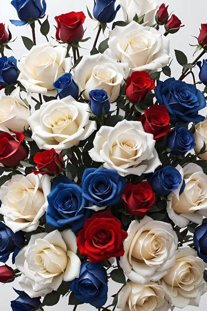 Premium AI Image | Patriotic Elegance Red White and Blue Roses on White