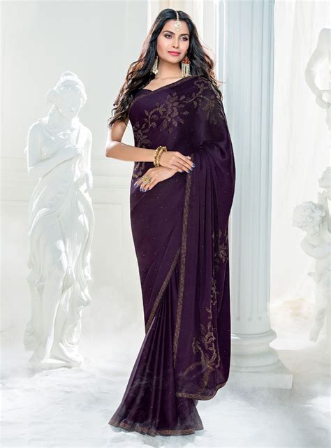 Buy Purple Crepe Silk Festival Wear Saree With Blouse Online At