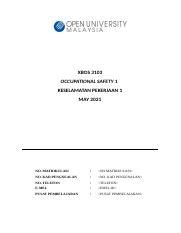 XBOS 3103 REVISED Docx XBOS 3103 OCCUPATIONAL SAFETY 1 KESELAMATAN