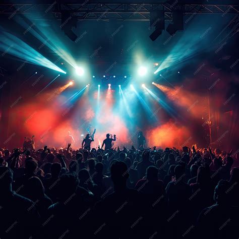 Premium Photo The Silhouettes Of Concert Crowd In Front Of Bright Stage Lights Concert Of An