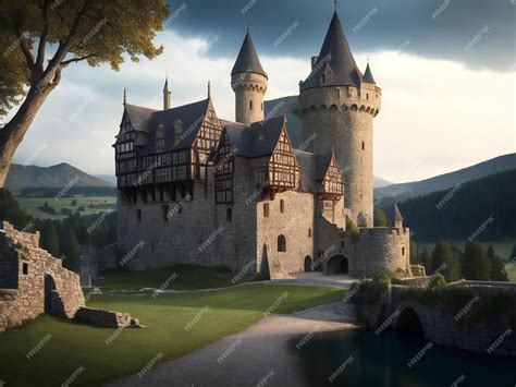 Premium Ai Image Landscape With Medieval Castle And Tavern Ai Generated