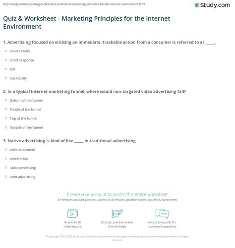 Quiz Worksheet Marketing Principles For The Internet Environment