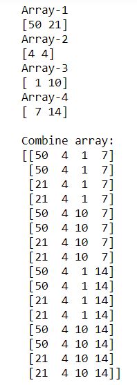 How To Build An Array Of All Combinations Of Two Numpy Arrays Geeksforgeeks