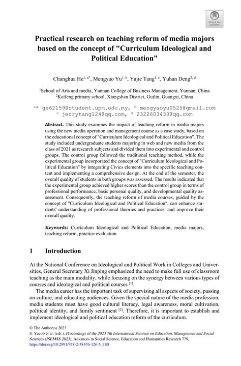 Pdf Practical Research On Teaching Reform Of Media Majors Based On The Concept Of “curriculum