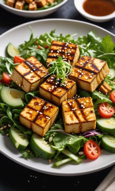 Premium Ai Image Teriyaki Tofu Salad With Sesame