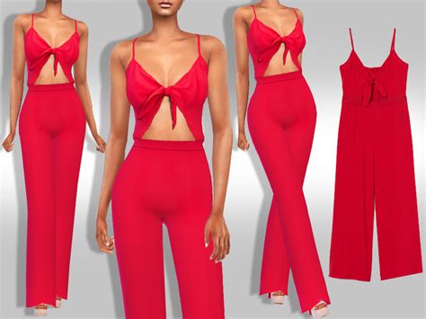 The Sims Resource Women In Red Long Jumpsuit