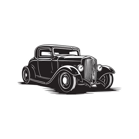 hot rod car, vintage logo line art concept black and white color, hand ...