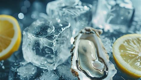 Premium Photo Oysters And Lemon Slice In Ice Cubes