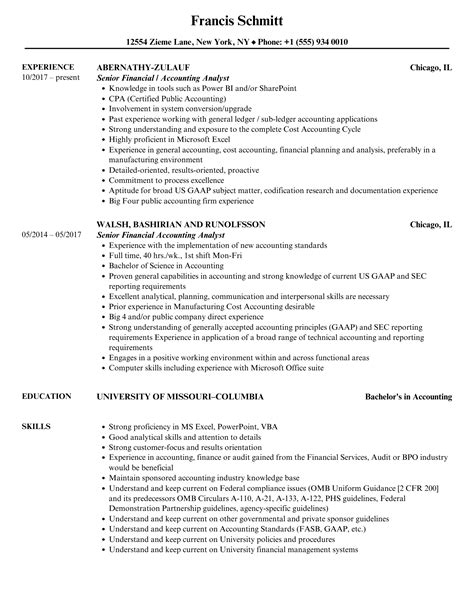 Senior Financial Accounting Analyst Resume Samples Velvet Jobs