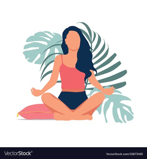 Woman Meditating In Nature And Leaves Royalty Free Vector