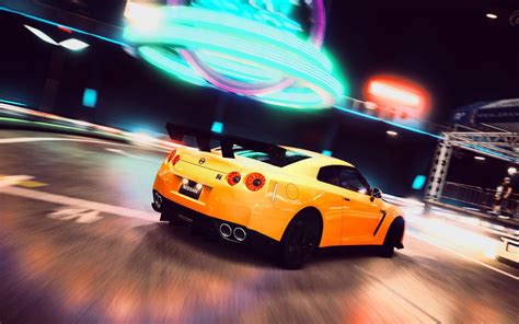 Yellow Coupe Car Blurred Nissan Nissan Gt R Hd Wallpaper