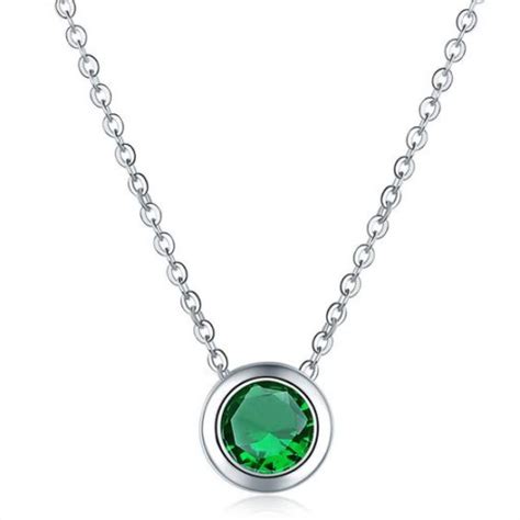 Collier Pendentif Avec Zirconium Vert Bijoux Fantaisie