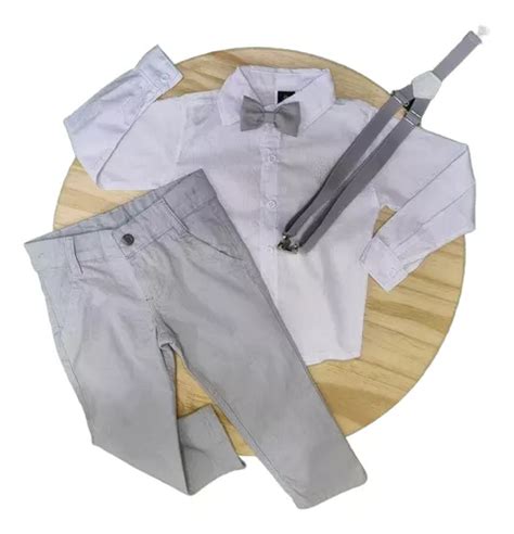 Roupa Conjunto Batizado Pajem Cinza Infantil Menino Social