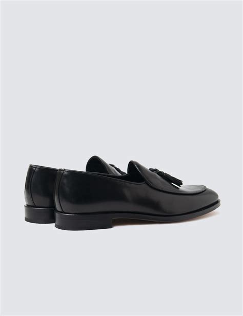 Leather Tassel Men S Loafer With Rubber Heel In Black Hawes Curtis