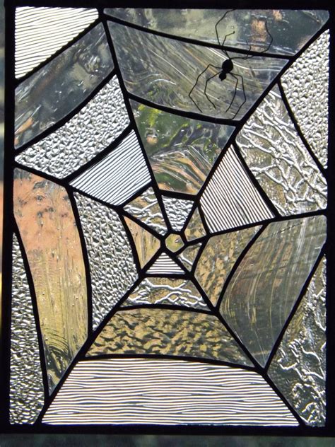 Stained Glass Panel Spiderweb Original Design Black Spider