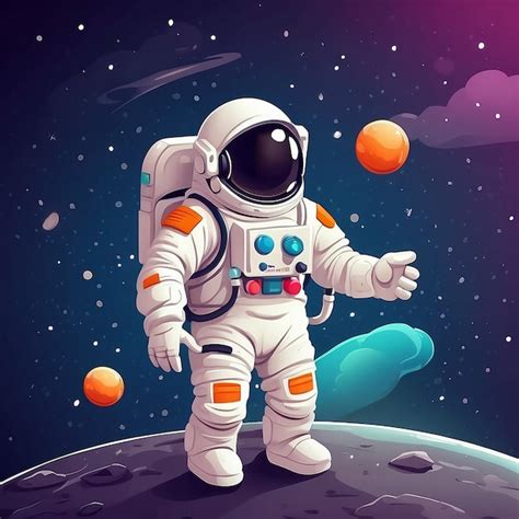 Astronauta Lindo Flotando Con El Planeta Icono Vectorial De Dibujos Animados Ilustración Icono