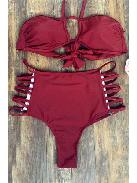 22 OFF 2021 High Rise Wine Red Bikini Set In DARK RED ZAFUL