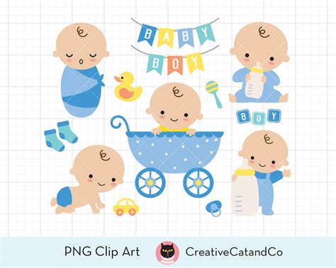 Baby Boy Shower Clipart Clip Art Cute Baby Boy Birthday in Stroller ...