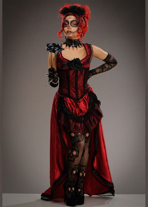 Womens Day Of The Dead Long Red Senorita Costume