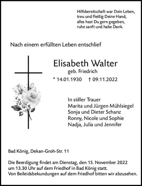 Traueranzeigen Von Elisabeth Walter Vrm Trauer De