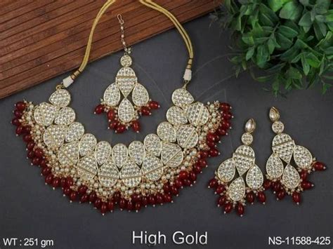 Ruby Brass Kundan Jewelry High Gold Polish Beautiful Design Kundan