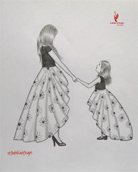 Pencil Drawing Mom And Daughter - Pencil Drawing | Bodhidwasuio