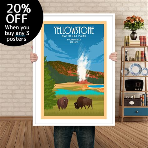 Yellowstone Park Poster Yellowstone Print Yellowstone National Park ...