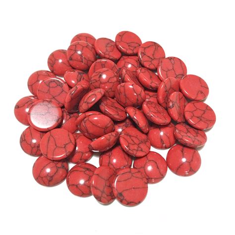 Pcs Mm Red Turquoise Cabochon Round Natural Stone Flat Etsy