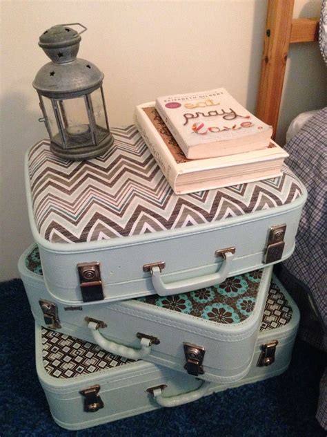 Three old suitcases - painted and fabric covered with modge podge. Totally LMJ | Old suitcases ...