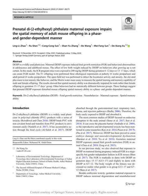 Prenatal Di 2 Ethylhexyl Phthalate Maternal Exposure Impairs The