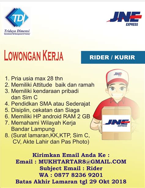 Loker Kurir Jne Pemalang Lowongan Pekerjaan Admin Kurir Tiki Jne